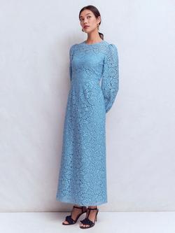 Boden High Neck Lace Dress, Blue, Blue