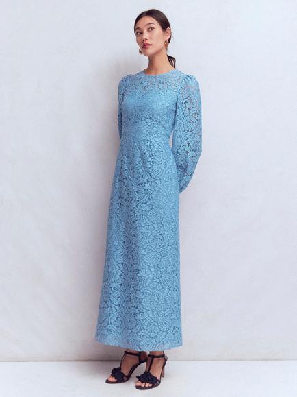 Boden High Neck Lace Dress, Blue, Blue