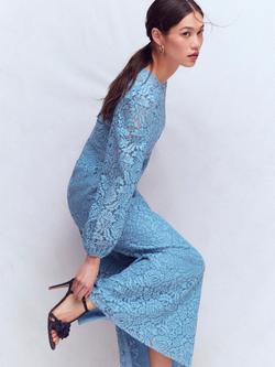 Boden High Neck Lace Dress, Blue - view 2, Blue