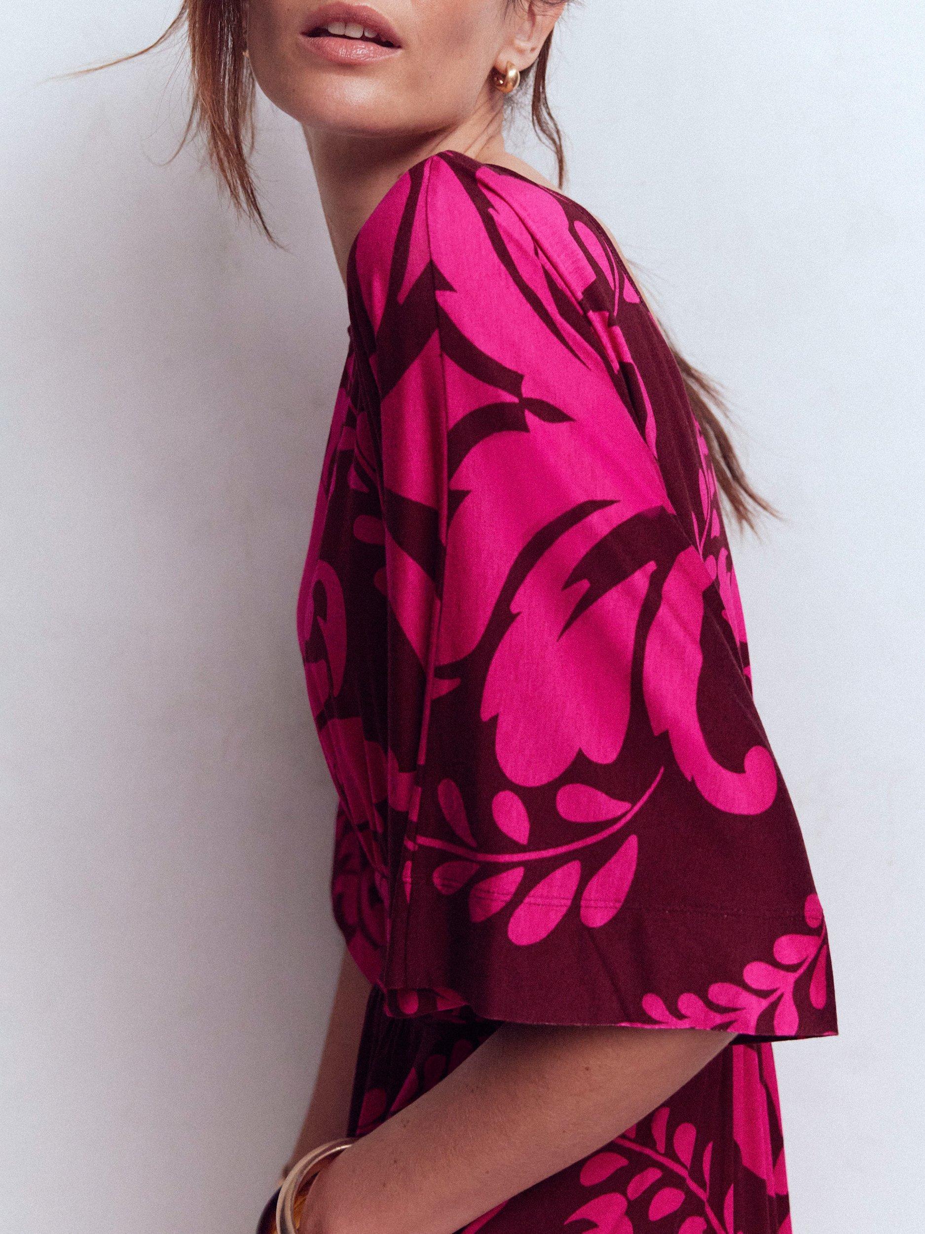 Boden Imelda Floral Kimono Jersey Dress containing LENZING ECOVERO  Viscose, Pink Peony