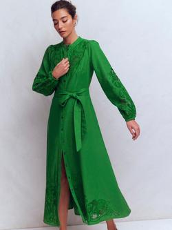 Boden Mae Linen Rich Floral Lace Midi Dress, Highland Green, Highland Green