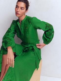 Boden Mae Linen Rich Floral Lace Midi Dress, Highland Green - view 2, Highland Green