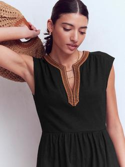 Boden May Embroidered Neck Jersey Midi Dress - view 2, Black