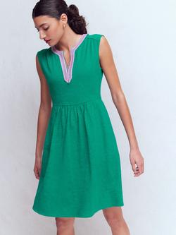 Boden May Embroidered Neck Jersey Dress, Deep Teal, Deep Teal