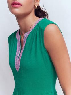 Boden May Embroidered Neck Jersey Dress, Deep Teal - view 2, Deep Teal