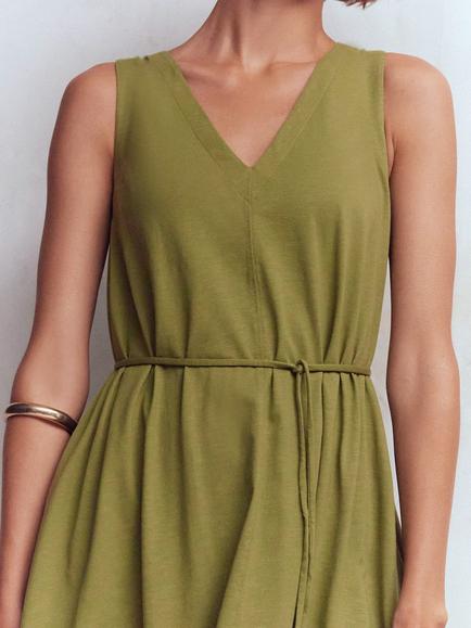 Boden Mia V-Neck Jersey Dress, Olive - view 2, Olive