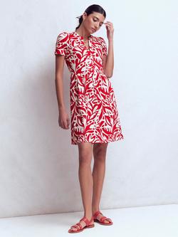 Boden Naomi Leafy Cascade Jersey Dress containing TENCEL™ Modal, Red/Multi, Red/Multi