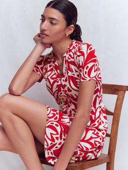 Boden Naomi Leafy Cascade Jersey Dress containing TENCEL™ Modal, Red/Multi - view 2, Red/Multi