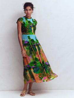 Boden Garden Print Pleat Ruffle Maxi Dress, Multi, Multi