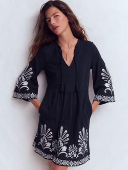 Boden Embroidered Wide Sleeve Kaftan, Navy, Navy