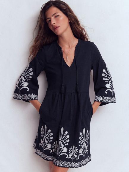 Boden Embroidered Wide Sleeve Kaftan, Navy, Navy