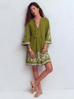 Boden Embroidered Wide Sleeve Kaftan, Khaki, Khaki