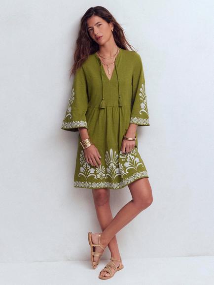 Boden Embroidered Wide Sleeve Kaftan, Khaki, Khaki