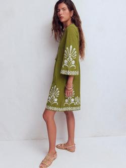 Boden Embroidered Wide Sleeve Kaftan, Khaki - view 2, Khaki