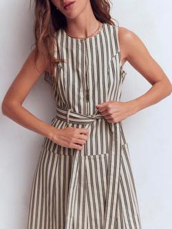 Boden Stripe Zip Front Denim Dress, Ivory/Navy - view 2, Ivory/Navy