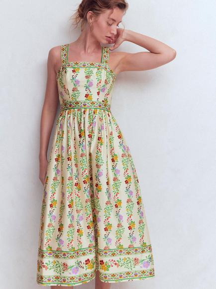Boden Square Neck Blossom Trail Dress, Ivory/Multi, Ivory/Multi