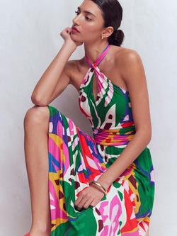 Boden Sydney Twist Neck Maxi Dress containing LENZING™ ECOVERO™ Viscose, Multi - view 2, Multi