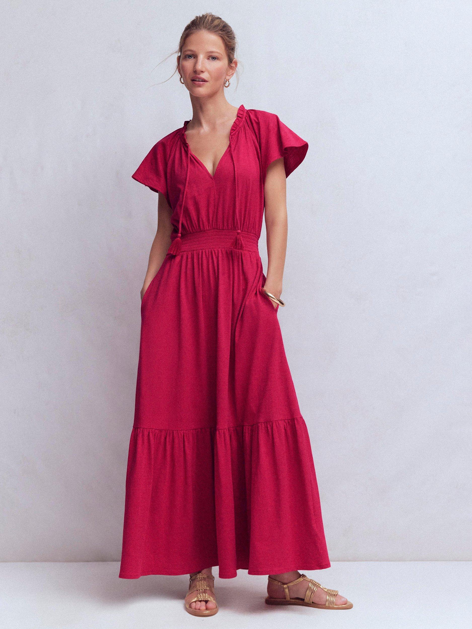 Boden Tala Tiered Jersey Maxi Dress, Pomegranate
