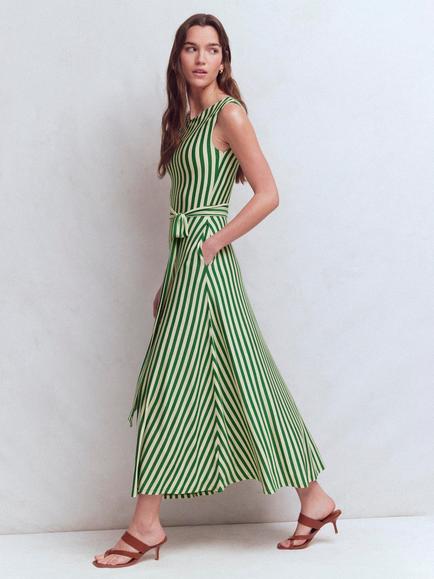 Boden Tamsin Stripe Jersey Dress - view 2, Fresh Green/Ivory