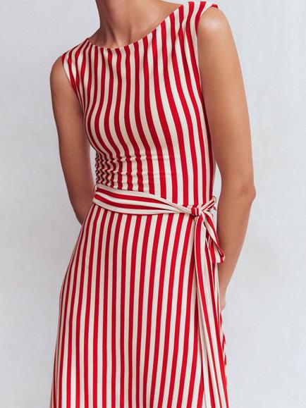 Boden Tamsin Stripe Jersey Dress - view 2, Red/Ivory