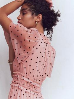 Boden V-Neck Polka Dot Ruffle Tulle Dress, Pink/Black - view 2, Pink/Black