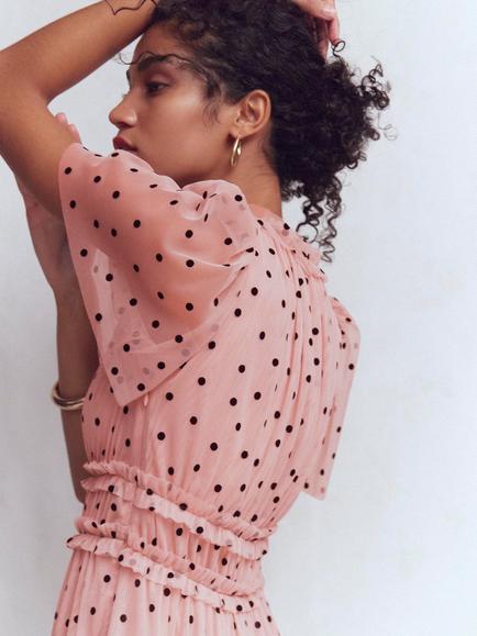 Boden V-Neck Polka Dot Ruffle Tulle Dress, Pink/Black - view 2, Pink/Black