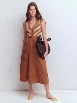 Boden Zip Front Sleeveless Midi Dress, Ginger/Ivory, Ginger/Ivory