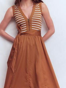 Boden Zip Front Sleeveless Midi Dress, Ginger/Ivory - view 2, Ginger/Ivory