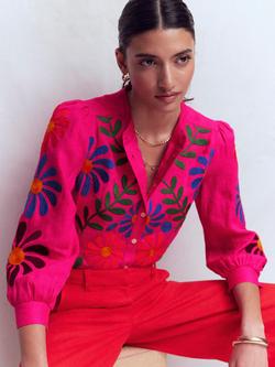 Boden Alicia Boho Pure Linen Top, Pink/Multi - view 2, Pink/Multi