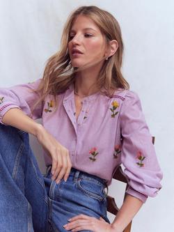 Boden Embroidered Floral Picot Trim Top, Purple/Multi - view 2, Purple/Multi