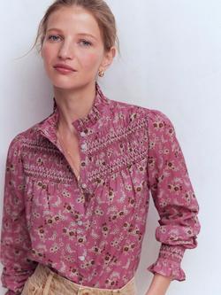 Boden Esme Smocked Floral Shirt, Pink/Multi, Pink/Multi