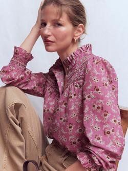 Boden Esme Smocked Floral Shirt, Pink/Multi - view 2, Pink/Multi