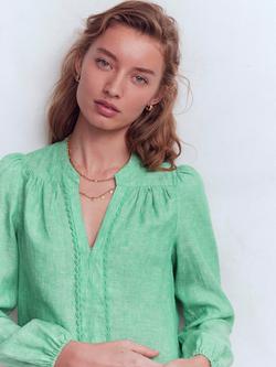 Boden Notch Neck Pure Linen Top, Aloe Green Chambray - view 2, Aloe Green Chambray