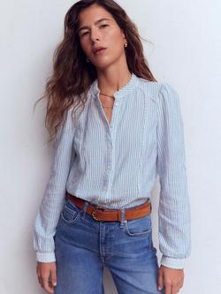 Boden Rhea Stripe Trim Double Cloth Top, Denim/Ivory, Denim/Ivory