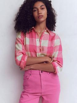 Boden Sienna Gingham Pure Linen Shirt, Pink/Multi, Pink/Multi