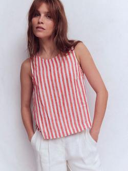 Boden Sofia Stripe Pure Linen Shell Top, Red/Ivory, Red/Ivory