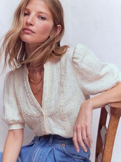 Boden Trim Insert Double Cloth Cotton Top, Ivory - view 2, Ivory