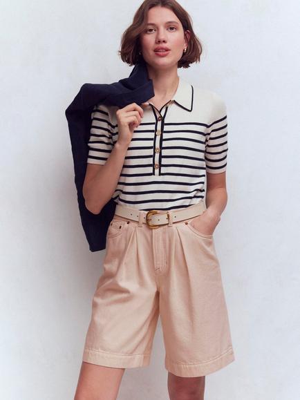 Boden Denim Bermuda Shorts, Ecru, Ecru