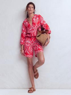 Boden Kensington Floral Linen Shorts, Poppy Red/Multi, Poppy Red/Multi