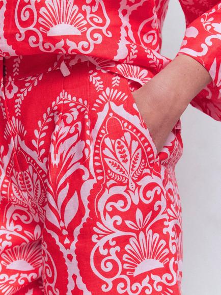 Boden Kensington Floral Linen Shorts, Poppy Red/Multi - view 2, Poppy Red/Multi