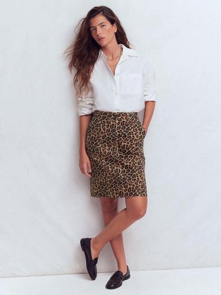 Boden Leopard Print Straight Denim Skirt, Brown/Multi, Brown/Multi