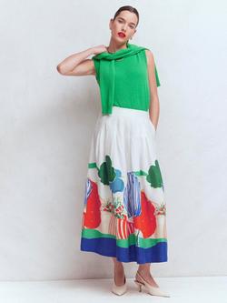 Boden Valentina Valley Print Pure Linen Skirt, Multi, Multi