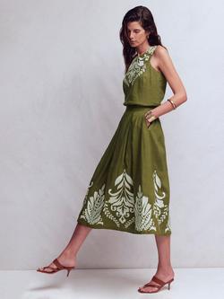 Boden Verity Embroidered Pure Linen Skirt, Green, Green