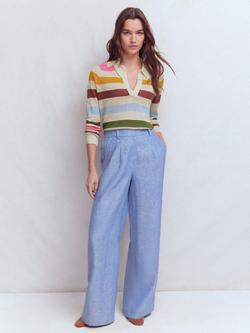 Boden Agnes Collared Stripe Pure Linen Jumper, Multi, Multi