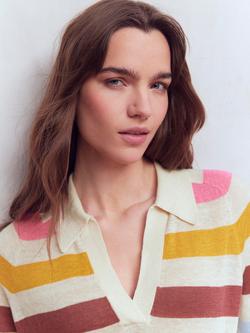 Boden Agnes Collared Stripe Pure Linen Jumper, Multi - view 2, Multi
