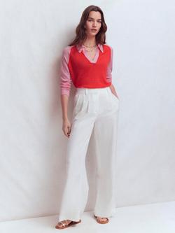 Boden Agnes Collared Colour Block Pure Linen Jumper, Coral/Formica Pink, Coral/Formica Pink