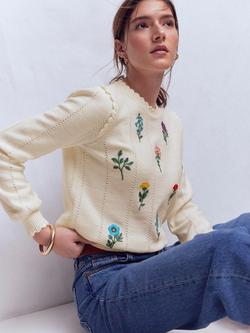 Boden Valeria Embroidered Floral Crochet Jumper, Ivory - view 2, Ivory