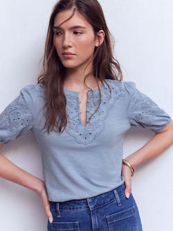 Boden Ada Broderie Mix Top, French Blue, French Blue