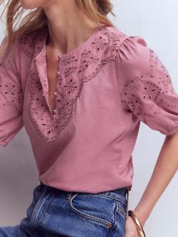 Boden Ada Broderie Mix Jersey Blouse, Lilas - view 2, Lilas