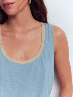 Boden Metallic Trim Scoop Neck Vest Top, Faded Denim - view 2, Faded Denim